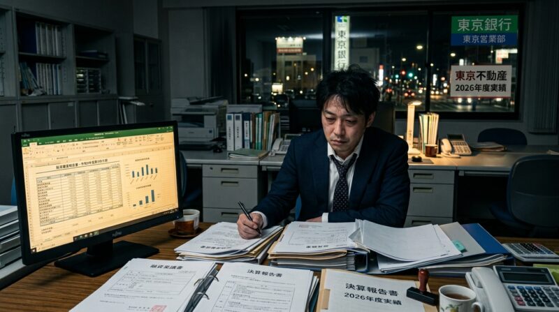 ノルマや行内風土に悩み「銀行員に向いていないのではないか head」とデスクで一人思い悩む30代後半の男性行員