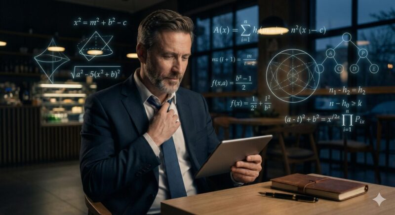 40代銀行員が戦略的に適性検査（SPI・玉手箱）の対策に取り組む様子。