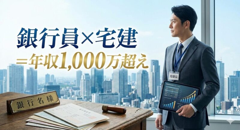 40代銀行員が宅建資格と融資経験を武器に、不動産ファンド・AM(アセットマネジメント)の世界へ飛び込み、高年収を実現するイメージ。
