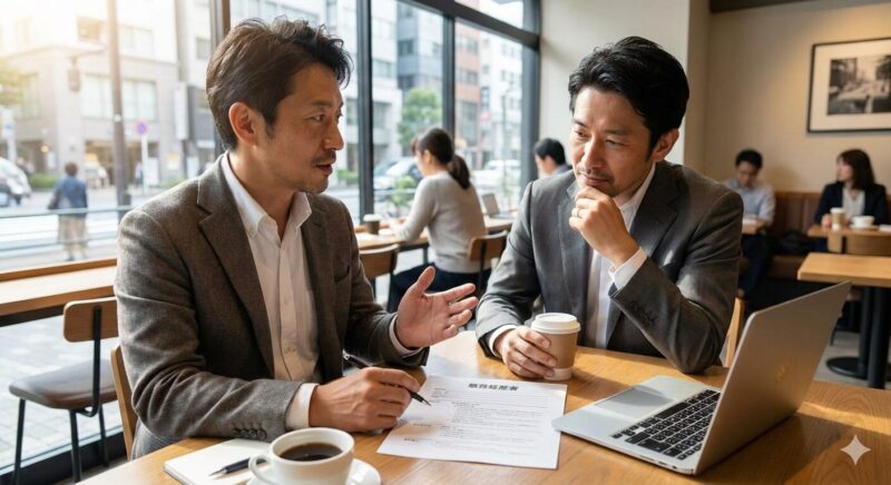 推薦人と事前に実績やストーリーを擦り合わせる、戦略的リファレンス準備の様子。