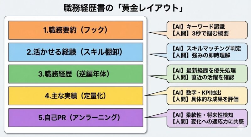 通る職務経歴書の5つの構成要素と、AI・採用担当者の視点。