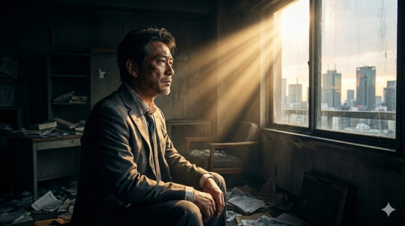 転職に絶望する40代銀行員が新たなキャリアの光を見出すイメージ画像