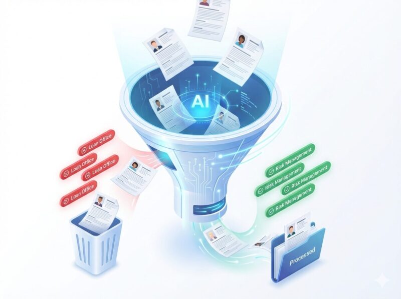 銀行員の履歴書がAI選考（ATS）でキーワード不一致により落とされる仕組みの図解