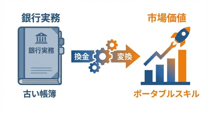 銀行実務を市場価値のあるポータブルスキルへ変換するマトリックス図