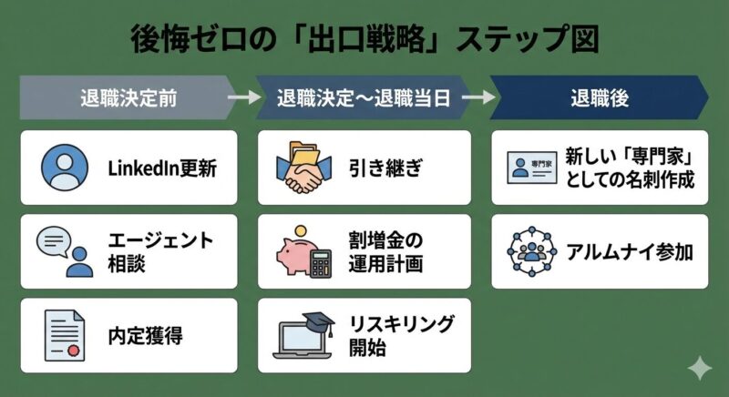 早期退職後のキャリア失敗を防ぐための、退職前から開始する3ステップ出口戦略。