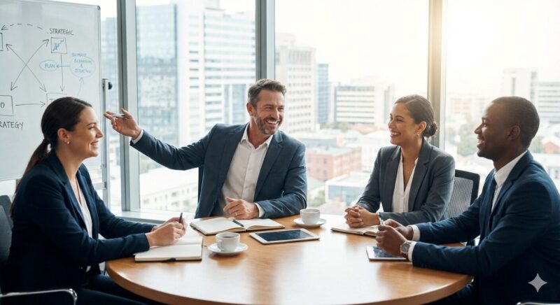 転職エージェントを単なる仲介者ではなく、対等なビジネスパートナーとして信頼関係を築き、共にキャリア戦略を練る様子。