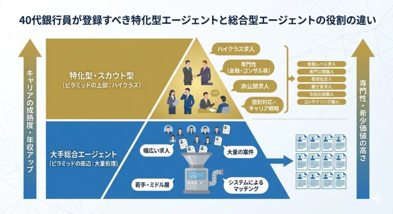 40代銀行員が登録すべき特化型エージェントと総合型エージェントの役割の違い