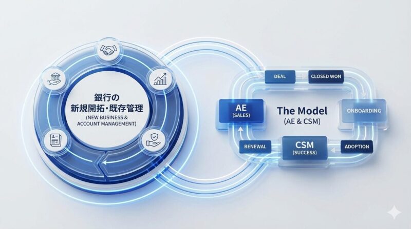 SaaS業界の分業モデルと銀行業務の親和性を示す比較図解。