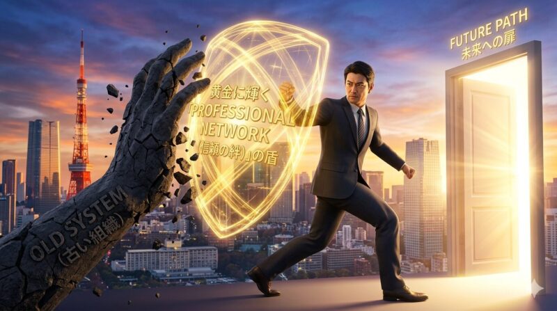 40代銀行員がリファレンスチェックの不安を克服し、戦略的にハイクラス転職を成功させるイメージ。