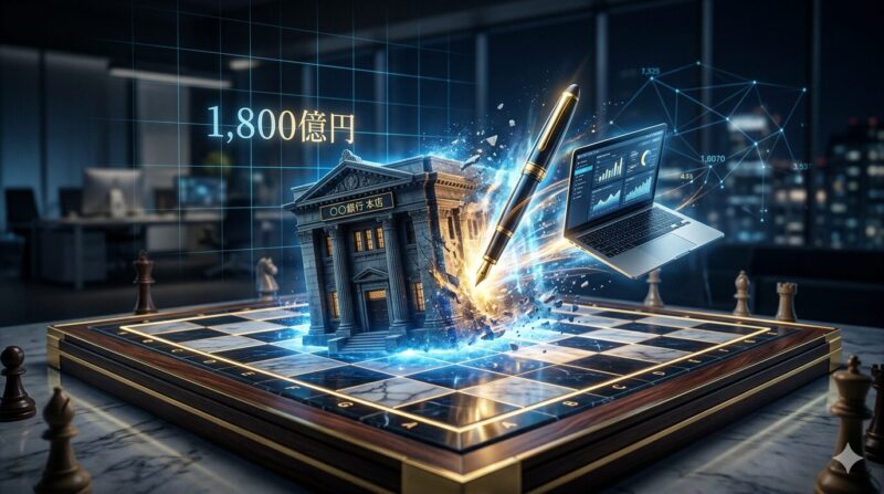 銀行員の実務経験をコンサルタントの戦略思考へと昇華させるイメージ図。