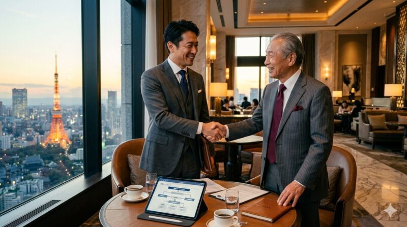 コンサルタントとして経営者に価値を提供し、人生の黒字化を実現した成功イメージ。