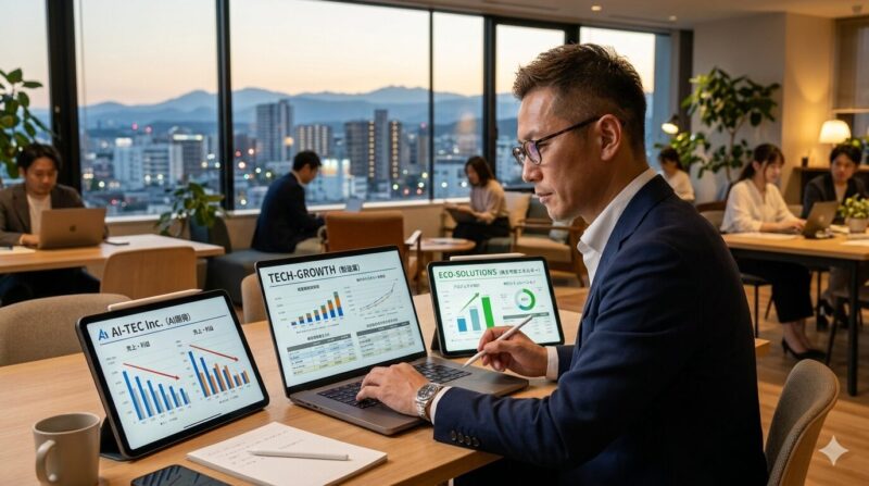 中小企業の財務部長を兼任するフラクショナル・バンカーという、2026年の新しい働き方を象徴するイメージ。