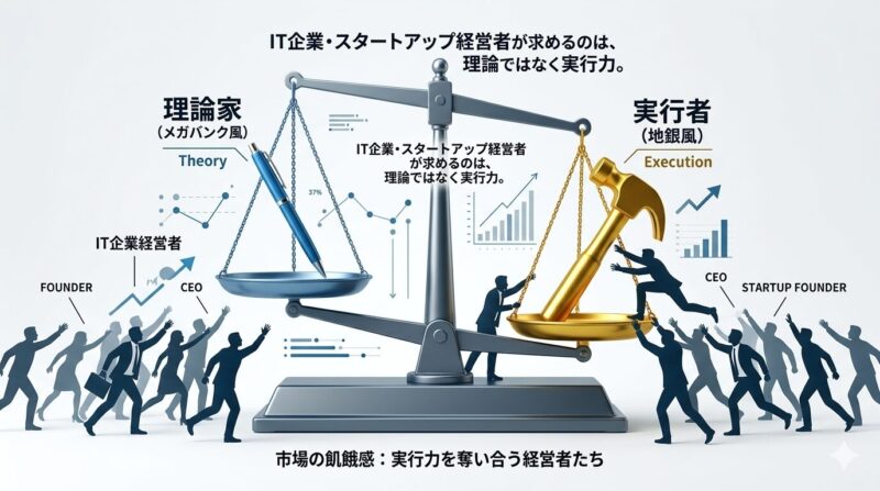 2026年の採用市場において、実戦経験豊富な地方銀行員がエグゼクティブ層から高く評価される構造の図解。