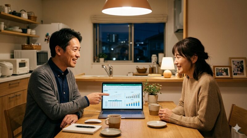 転職の不安を数字で解消するため、家族に将来の収益計画をプレゼンする元銀行員。