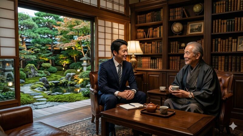 地銀富裕層RMからファミリーオフィス運営スタッフ（資産家の執事）へ転身する40代銀行員のイメージ。