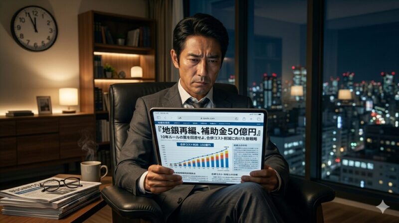 改正金融機能強化法のニュースを確認し、将来を考える銀行員