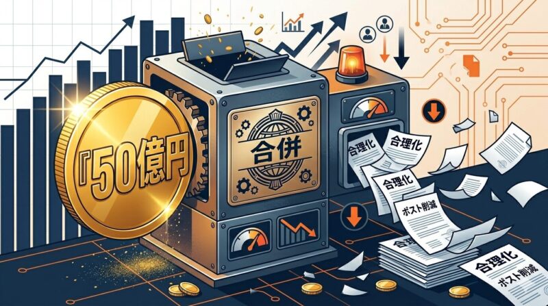 地銀再編補助金50億円がもたらす人員削減と合理化の構造図