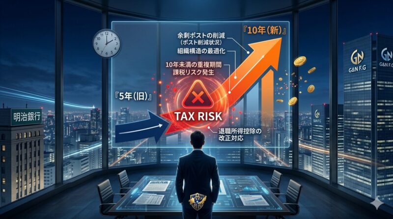 2026年からの退職所得控除10年ルールによる税負担増を警告する図解