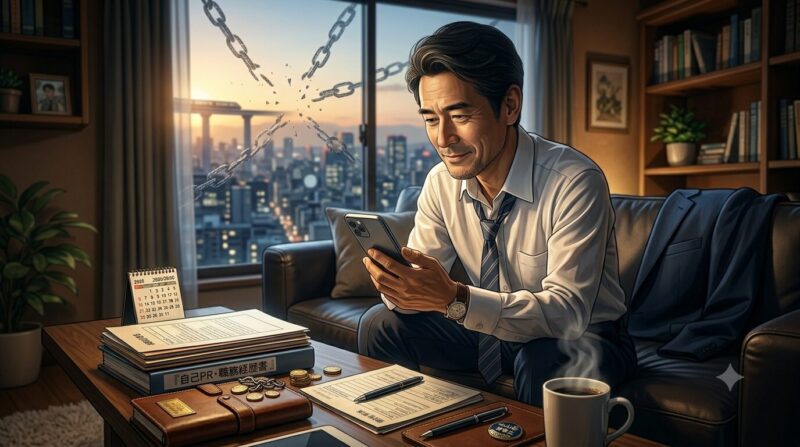 手遅れになる前に攻める側へ回るため、夜の自宅で静かに転職エージェント（パソナキャリアやコトラ）への無料登録をスマホで行う現役銀行員