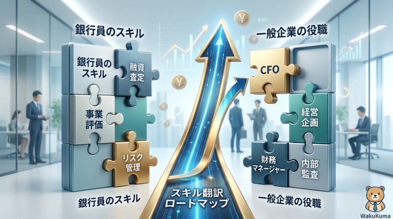 銀行員の融資・財務・管理スキルを一般企業の経営企画や財務担当へ翻訳するスキルの棚卸しイメージ